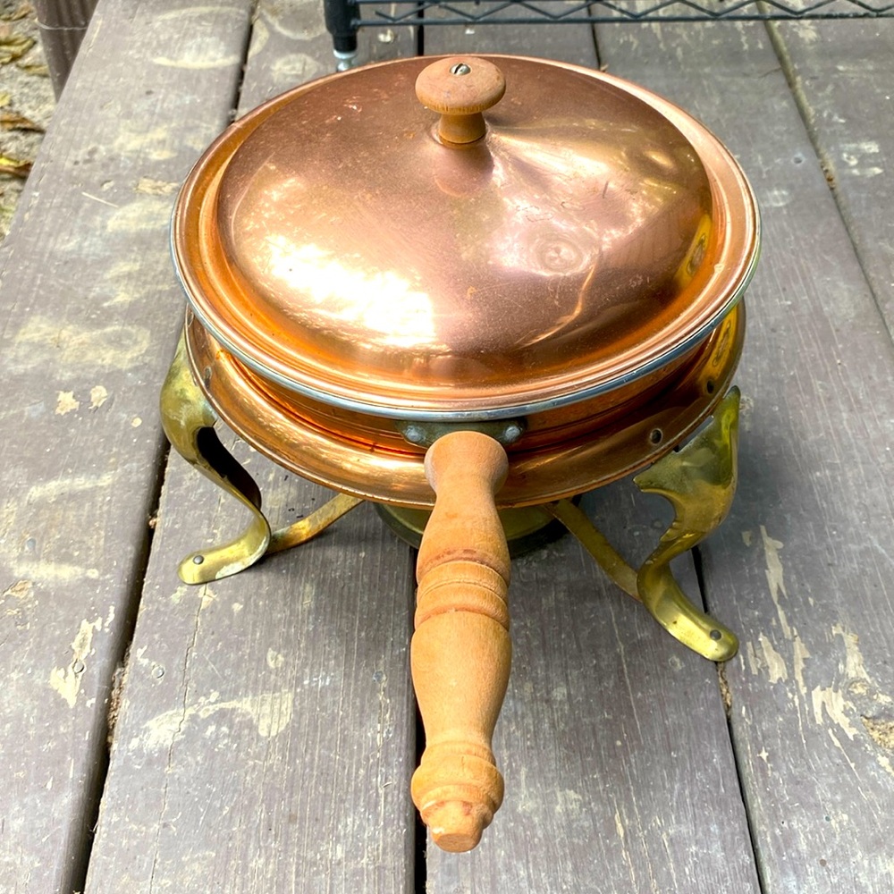 Vintage copper& brass Chafing dish  Fondue double pot